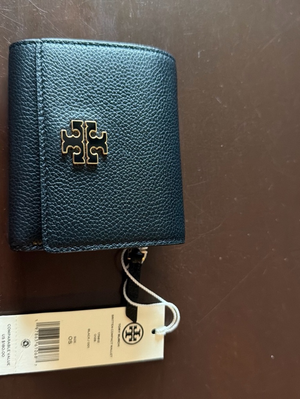 NWT Tory Burch Britten Compact Wallet in black pebbled leather. - Picture 9 of 13